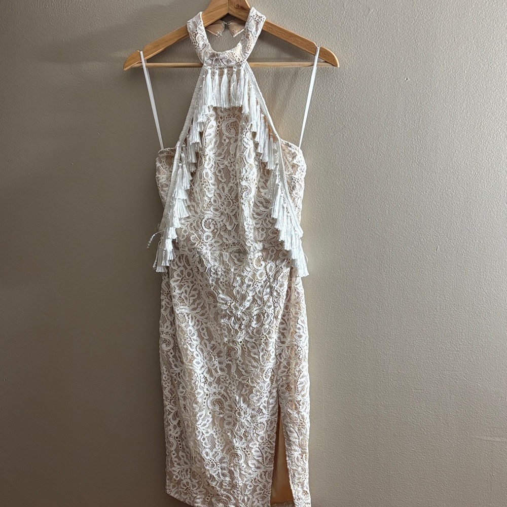 AKIRA Cream Lace Backless Dress